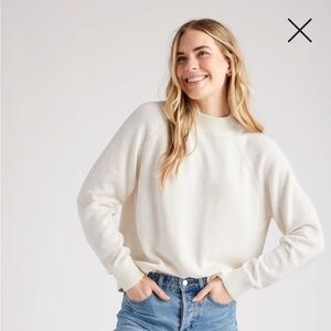 Quince Cotton Mock Neck Sweater in Charcoal, Size Small.